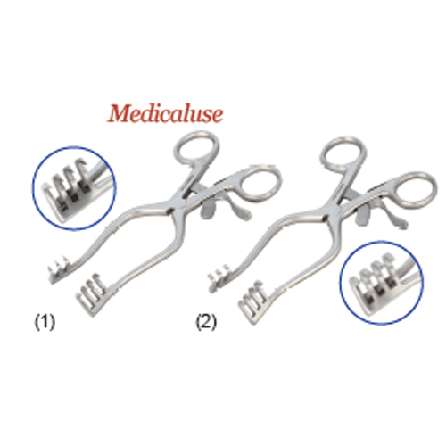 Self-retaining Weitlaner Retractor, Stainless-steel 410, L140 & 165mm, Medicaluse<br>Excurved 3×4 Prong, Sharp- & Blunt-type, 웨이트레이너 리트렉터, 자체유지기능, 의료용, 비부식