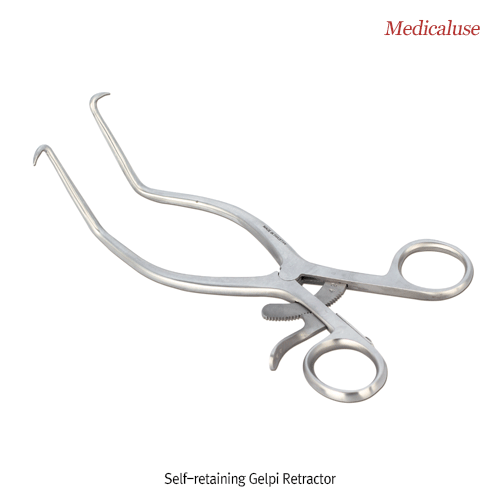 Self-retaining Gelpi Retractor, Stainless-steel 410, L175mm, Medicaluse<br>With Sharp Prong, Ratchet Locking Mechanism, 겔피 리트렉터, 자체유지기능, 의료용, 비부식