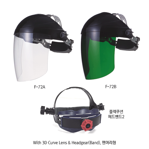 Otos® Safety PC Comfort Face-shield, High Impact Polycarbonate, with or without Headgear(Band)<br>Ideal for Protection of Chemical Splash·Heat·Impact·Welding·99.9% UV, 편리한 PC 보안면