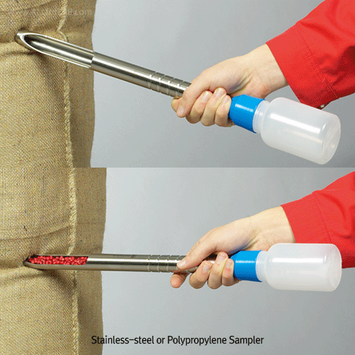 Burkle® Quick Picker Sampler Set, for Powder/Granular, Stainless-steel & PP, Φ25, 75㎖, L50cm<br>With 2×PE 250㎖ Bottles & 1×Cleaning Brush, <Germany-Made> 샘플량 조절형 샘플러 세트