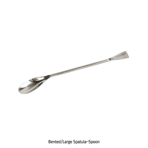 Bented/Large Spatula-Spoon, High Grade Stainless-steel, L210~500mm<br>With Φ8mm-stem, Non-magnetic/Rust-free, MP-1400℃, 곡형/장형 스푼, 비자성/비부식