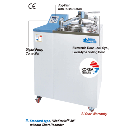 DAIHAN® Digital Fuzzy-control Autoclave “MaXterileTM”, Ⅰ. Medicaluse(Recorder-type) & Ⅱ. Lab-use(Standard-type)<br>With PED Certified Φ3.0mm Thick-Tank, Max.2 kgf/cm2, Electronic Door Lock System, 47·60·80·100 Lit, up to 132℃<br>Lever-type Sliding Door, S