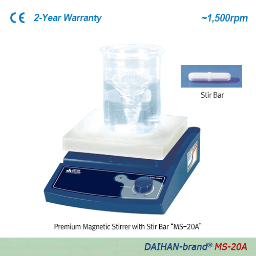 DAIHAN® Standard Digital & Analog Magnetic Stirrer “MS-20”, 180×180mm Ceramic-Coated Plate, Max. 1,500rpm, Max. 20 Lit<br>With Precise Speed Control, Permanently Brushless Motor(BLDC), with Certi. & Traceability, 디지털/아날로그 자력교반기, 세라믹 코팅 플레이트