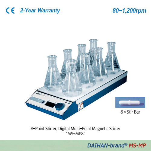 DAIHAN® Digital Multi-point Magnetic Stirrer “MS-MP”, 4 & 8-Points, Max. 500㎖ per point, 80~1,200 rpm<br>With Permanently Brushless Motor(BLDC), digital feedback control, Digital LCD, Synchronous Operation, with Certi. & Traceability<br>4 & 8-멀티포인트 디지털 자력