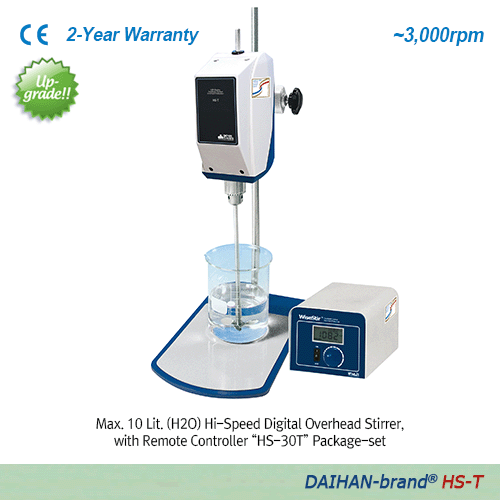 DAIHAN® High-Speed Digital Overhead Stirrers “HS-D” & “HS-T”, for Low-/Middle-Viscosity, Max.10·20Lit<br>With “Push-Through” Shaft and Chuck grip Φ3~10mm, Flex-Coupling Φ6~12mm, Max. 3,000rpm, up to 5,000·10,000mpas<br>디지털 고속 교반기, 저/중점도용, 사용교반봉 ; ①기본은Φ3~1