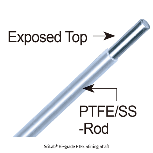 SciLab® Premium PTFE Stirring Shaft, with Stainless-steel Insert, for Overhead Stirrers, Rod Φ8~14×L500~1100mm<br>Ideal for PURE Working & Universal-use of Wide-range Speed & Viscosity, Chemically Inert, -200℃+280℃-stable, PTFE 교반봉/임펠러