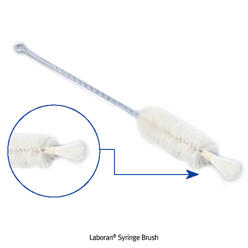 Laboran® Syringe Brush, Gentle Cleaning for Syringe, Φ21~30mm<br>Made of Steel Wire, with Horse Hair & Special Both Hair, L200~300mm, 시린지용 브러쉬