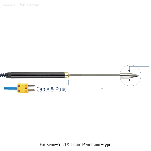 K-type Thermocouple Probe, for Wide-range Temp -100℃+1000℃<br>With Common use Plug “Miniature 2 Flat” and Cable,“ K-형” 온도계 & 각종 열기구 온도 프로브