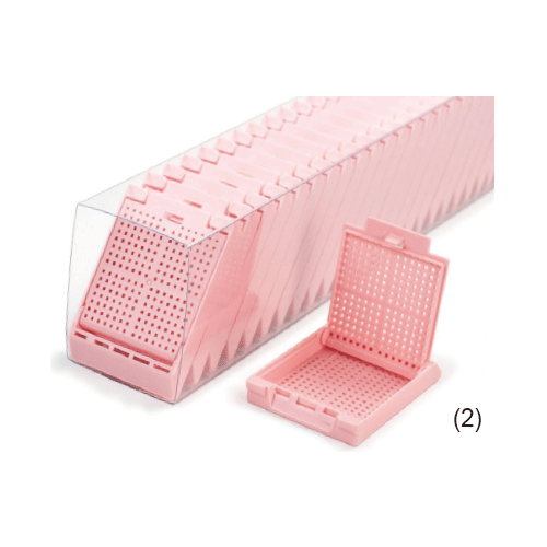 Simport® SlimsetteTM Tissue & Biopsy Cassette in Sleeve, Attached Lid, 75/Sleeve, h6mm<br>Suitable for Thermo Fisher Printers, Recessed Lid, 45° Angle, Acetal, 슬리브형 카세트, 커버 부착형