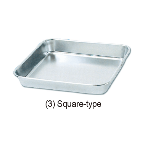 Stainless-steel Tray, Rectangular- & Square-type, High Quality, 0.8~7.7Lit<br>For Laboratory & Hospital, Seamless, <Korea-Made> 4각 스텐레스 트레이