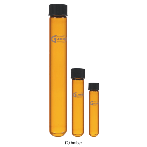 Screwcap Culture/Test Tube, with PP Cap/PTFE Sealing Disc, od Φ12~38mm, 5~150㎖<br>Made of ASTM Type 1 Class A Boro-glass 3.3, Clear & Amber, Autoclavable, 스크류캡 컬쳐 튜브, 기본형