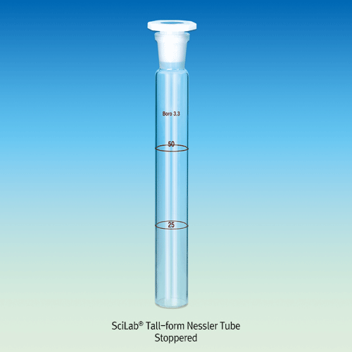 SciLab® Tall-form Nessler Tube, Color Comparison, 2 pcs Matched Set, 25/50 & 50/100㎖<br>With Optically Plane Bottom, Borosilicate Glass 3.3, <Korea-Made> 장형 비색관, 2개 매치 세트