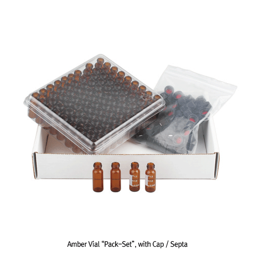 SciLab® 8-425 Screwtop 2㎖/Φ12×32 Autosampler Vial “Pack-Set”, with Opentop Cap & Pre-Slit Septa<br>Clear & Amber, for Chromatography, Boro-glass 5.1, 2㎖ 스크류탑 오토샘플러 바이알세트, 12×32