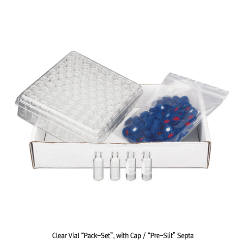 SciLab® 9-425 Screwtop 2㎖/Φ12×32 Autosampler Vial “Pack-Set”, Large Opening, with Blue PP Cap & Pre-Slit Septa<br>Clear & Amber, for Chromatography, Boro-glass 5.1, 2㎖ 스크류탑 오토샘플러 바이알세트, 12×32