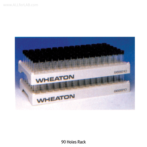 Wheaton® 36~90 holes PP White-gray Vial Racks, Autoclavable, Stackable<br>With Hole id Φ15.5~30mm, Heat Resistant at -10℃+125/140℃, 36~90 홀 바이알 랙