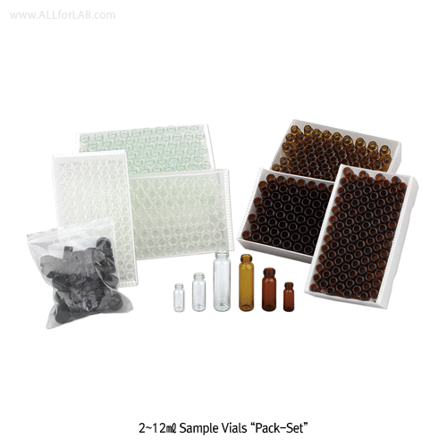 SciLab® 2~12㎖ Sample Vials, with Black PP Screwcap & Septa “Pack-Set”<br>With “USP-I” Boro 5.0 Glass, Clear & Amber, 2~12㎖ 샘플 바이알 Pack-Set