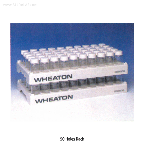 Wheaton® 50-holes PP White-gray Vial Rack, Heat Resistant at -10℃+125/140℃<br>50-holes(5×10)/id Φ28.1~30mm, Autoclavable, Stackable, 50홀 바이알 랙
