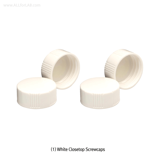 SciLab® White PP Screwcaps, for Vials & Bottles, with Opentop & Closetop<br>화이트 스크류 캡, 바이알 & 바틀 겸용