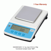 DAIHAN® [d] 0.1 & 1g, max.610 & 6,100g Functional Compact Scale “BAP”, 17×25×h6.5cm<br>With 10~100Pcs. Counting·Bargraph·LCD Display, with DC & AC Adapter, 기본형 스케일/저울 계수기능