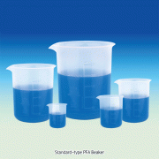 SciLab® Pure PFA Beaker, Wide Rim-type, Mould-Graduated, Good Transparency, 50~1,000㎖<br>Excellent Heat, Chemical Resistance, -200℃+280℃ Stable, Autoclavable, PFA 비커, 투명