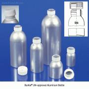 Burkle® UN-approval Aluminum Bottle, Un-Breakage, Seamless, 60~1,200㎖<br>With Safety PP Screwcap & Al-Inner Seal, Al-99.5%, UN 인증 안전 알루미늄 바틀