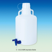 SciLab® 5~50 Lit HDPE Aspiration Bottle, Ideal for Distilled Water, with Handle<br>PP Stopcock with Silicone O-ring Seal, HDPE 아스피레이터 바틀, 증류수용에 최적