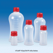 VITLAB® VITgripTM PP Utility Bottle, with DIN GL45 PP Tamper Evident Screwcap, 125~2,000㎖<br>With Double-sided Graduation, Innovative Design, 125/140℃, Autoclavable at 121℃, PP 기밀유지 유틸리티 바틀