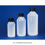 Kartell® 250~1,000㎖ HDPE Wide Neck Bottle, with Black Tamper-Evident Cap<br>Suitable for Foodstuff, Non-autoclavable, -50℃+120℃, <Italy-Made> HDPE 기밀유지 안전광구병