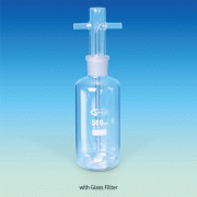 Basic Gas Washing Bottle, with or without Glass Filter Disc P2(40~90㎛), 250 & 500㎖<br>With 29/32 Cone Joint Head, Boro Glass 3.3, 29/32 조인트 가스 세척병