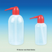 PE Narrow-neck Wash Bottle, Red Cap, with Thick Stream, Transparent, 250 & 500㎖<br>With Graduation, Chemical & Solvent Resistant, -40℃+80/90℃, PE 세구 세척병