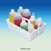 Bottle Carrier Tray, PP, Single Handhead-type, White, Up to 6×Φ86mm Bottles (ex.500㎖)<br>With 2 Rows & Center Handle, -10℃+125/140℃, PP 보관/운반용 바틀 캐리어, 운반손잡이