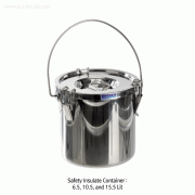Bochem® Stainless-steel Safety Insulate Bucket, with Safety Valve in Lid, 6.5·10.5·15.5 Lit<br>With 3 Lock Clamps, Silicone-gasket, 안전 압력 비자성 스테인리스 버킷, 뚜껑에 안전밸브