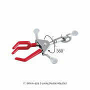 3-prong Double Adjusted Swivel Clamp & Holder, Grip 60 & 85mm<br>With Non-slip, Clamp to Rotate 360˚, Zinc Alloy with Chromed, 회전형 클램프와 홀더