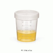120㎖ Specimen Container, PP, Sterile or Non-sterile, with HDPE Screwcap, Graduation, Marking Area, Φ63×h70mm<br>Ideal for Urine, Medical Sample, etc., 샘플 컨테이너, 소변 및 의료용 샘플 검사용, 멸균 & 비멸균