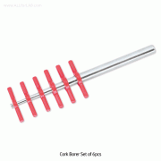 Cork Borer Set of 6pcs, with Plastic Handle, for Φ5~Φ11mm<br>Ideal for Cock- & Rubber-stopper, Brass with Chromed, 콜크보러