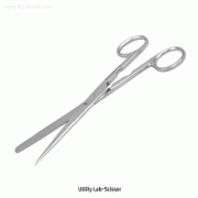 Utility Lab-Scissors, with Stopper Lifter, L150mm<br>With Sharp-Blunt Tip, Stainless-steel 430, Rust-proof, 실험용 다용도 가위, 스토퍼 리프터 겸용