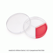 mediclin® Φ90mm Sterile 2-&3-Compartment Petri Dish, PS, Venting Lugs for Free Air Circulation<br>With Flat Base, Φ90×h15mm, CE Certified, Stackable, for Parallel Testing, 멸균 페트리디쉬