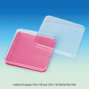 mediclin® Square 100×100 and 130×130 Sterile Petri Dish, PS<br>With Gas Exchangeable Lid, Disposable, CE Certified, -10℃+70/80℃, 4각 멸균 페트리디쉬
