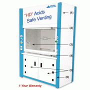 DAIHAN® Premium PP Ducted Acids/Corrosives Safety Fume Hood “HD”, 4 Models of w1,200·1,500·1,800·2,100mm<br>ALL PP Strong Double Wall, Ⅰ. Bypass and Ⅱ. Air Curtain-Type, with Air·Gas·Water-Cock, Cup Sink, Drain, and Explosion Proof Lamp<br>덕트형 PP 프리미엄 내부식