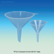 SciLab Transparent Funnel, PP, with 60° Angle, Autoclavable, Φ80~205mm<br>With Handle/Loop for Hanging, -10℃+125/140℃, <Korea-Made> PP 투명펀넬