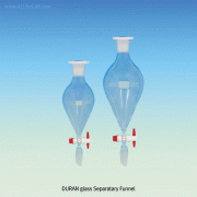 SciLab® Premium Jointed “Squibb-Pear” Separatory Funnel, 24/40 or 24/29 Cone, 100~2,000㎖<br>DURAN-glass 3.3, with PTFE-plug Stopcock & PE Stopper, 조인트부 “스퀴브 피어” 분액깔때기