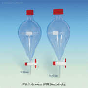 SciLab® Premium Professional Separatory Funnel, with PTFE Plug Stopcock, with/without Joint, 100~2,000㎖<br>DURAN-glass 3.3, with PTFE/Silicone Septa (3mm-thick) Sealed DURAN® Red PBT Screwcap/180℃-stable, 스크류캡 분액 깔때기