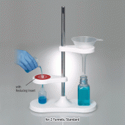 Burkle Multi-Functional Funnel Stand, PP, Adjustable Height, with Funnel Holder & Reducing Insert<br>For Φ40~Φ180mm Funnels, Imhoff-Cone & Pipet Stand-Possible, -10℃+125/140℃, <Germany-Made> PP 다기능 깔대기 스탠드