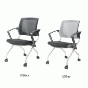 Folding Office Chair, with Mesh Back·Soft Cushion·Armrest·Caster, Stable, 585×610×h650/860mm<br>Ideal for Office, Laboratory, Home &c., Waterproof, 사무용 의자/걸상
