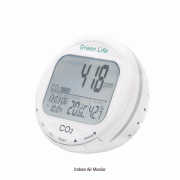 DAIHAN® “Green Life” Indoor Air Monitor of CO2·Temp·RH%·Time Clock “GAS9”, Desktop-model, 15 Degree Tilt Angle<br>With CO2 Alarm, 0~9999ppm with Auto-Background Calibration, -10℃+60℃, 0.1~99.9%RH,“그린라이프”룸에어모니터