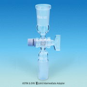 Premium ASTM & DIN Joint Intermediate Stopcock Adapter, with Glass Plug and Cone & Socket<br>With Lower Cone and Upper Socket, Custom-Made Available, 콕부 상하 조인트 어댑터