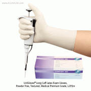UniGloves Long Cuff Latex Exam Glove, Powder Free, Textured, L295mm<br>Ideal for Safety, Premium Grade AQL 1.5, Natural Color, 롱커프 라텍스 실험장갑