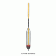 Alla GERBER Thermo-milk Hydrometer, “D084”, g/㎖ Density Hydrometer,<br>With Thermometer, 0℃~40℃(1℃), 1.020~1.040g/㎖(0.0005g/㎖), L 310mm, GERBER 온도계부 유지방 비중계