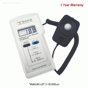 Trans® Portable Lux Meter, “WalkLAB LUX”, 0~50,000 Lux, with Remote Semi-Spherical Light Sensor<br>Selectable Display Resolution, Low Battery Indicator, Automatic Zero Adjustment, 휴대용 디지털 조도계