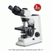 Kern® High-quality Phase Contrast Microscope “OBL-14”, Pre-centred Phase Contrast Condenser with Aperture Diaphragm, 40×~ 1000×<br>With 3W LED or 20W Halogen illumination, PH10×/ PH40× Objectives, 1.25 Abbe Condenser, Large Mechanical Stage, 위상차 생물 현미경